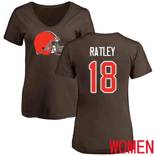 Cleveland Browns Damion Ratley Women Brown Jersey #18 NFL Football Name and Number Logo T Shirt->women nfl jersey->Women Jersey